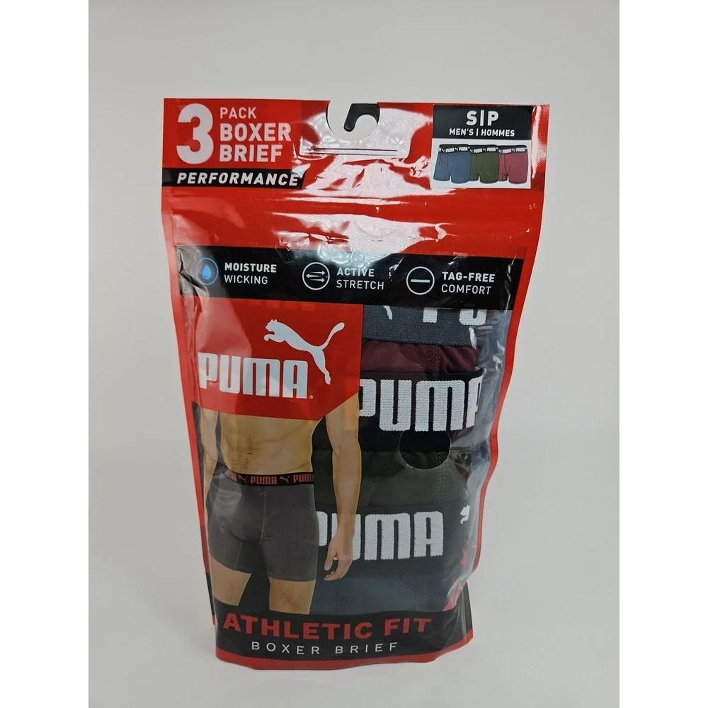 Puma Men's 3 Pack Athletic Fit Boxer Briefs Size S 28-30